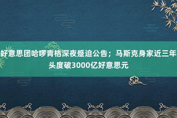好意思团哈啰青桔深夜蹙迫公告；马斯克身家近三年头度破3000亿好意思元